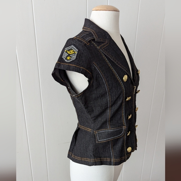 Vintage Y2K Dark Wash Denim Military Style Top by What's Hot Size M - Picture 4 of 7